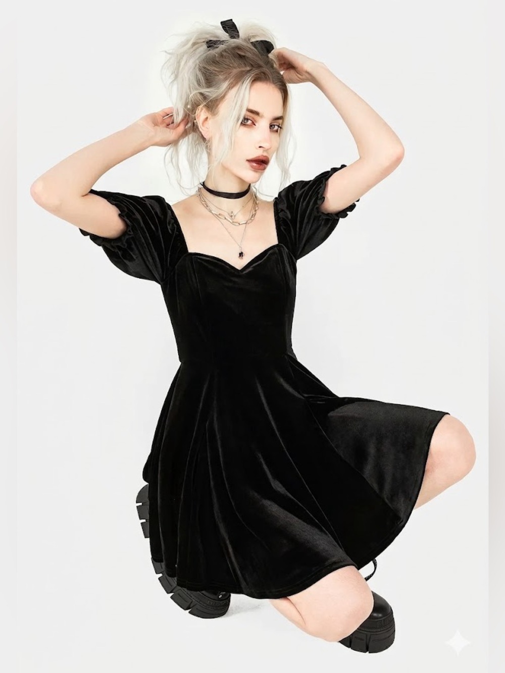 Disturbia Velour Corset Puff Sleeve Romantic Whimsigoth Mini Dress Size US 8